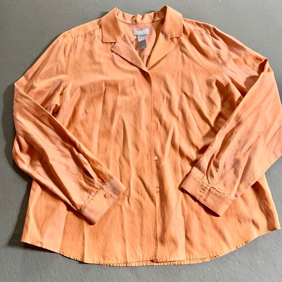 Vintage Liz Claiborne Orange Silk Cotton Shimmery Button Down 16 - Picture 1 of 9